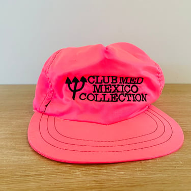 Vintage 1980s Club Med Mexico Collection Neon Pink Hat Cap 
