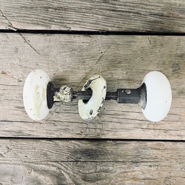 White Enamel Cast Iron Door Knob | Antique Interior Doorknob | Set of Two White Doorknobs  | Vintage Black Enamel Door Knob Hardware 