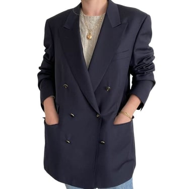 Mens Dunhill Navy Blue Wool Double Breasted Preppy Oversized Sport Coat Blazer 