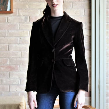 Vintage 1990s Moschino Jeans Blazer, Dark Brown Velvet Fitted Jacket, Size 4 US Women 