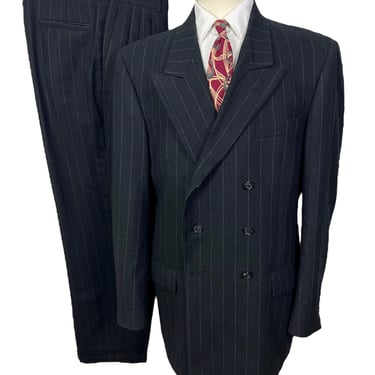 Vintage 1940s DOUBLE BREASTED Wool Chalk Stripe Jacket