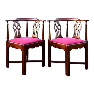 Hickory Chair Mahogany Chippendale Corner Chairs - a Pair 