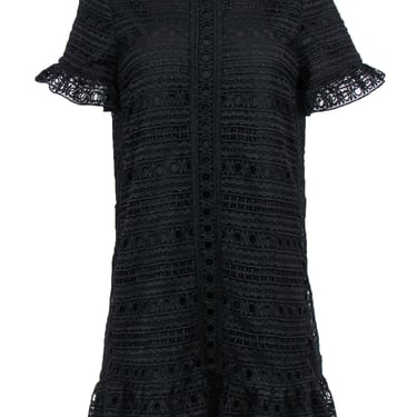 Kate Spade - Black Lace Short Sleeve Shift Dress w/ Flounce Hem Sz 4