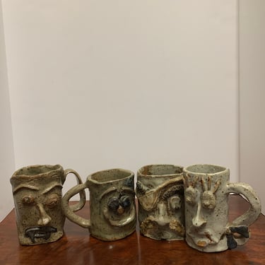 Vintage Stoneware Face Mugs (Set of 4) 