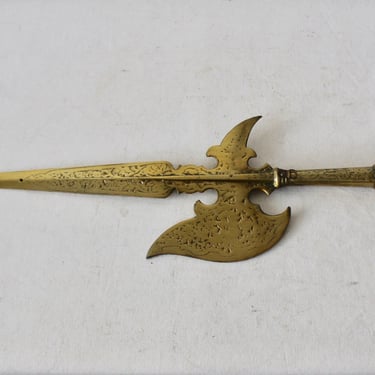 Vintage Ornate Brass Finish Decorative Gothic Halberd Spear Axe Hook Wall Mount 