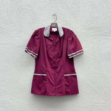 Vintage House of Uniforms Burgundy & Gray Nurses Tunic Shirt Costume Medium 