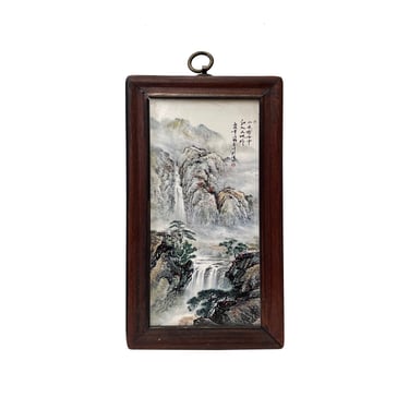 Chinese Wood Frame Porcelain Mountain Tree Scenery Wall Plaque Panel ws3362E 
