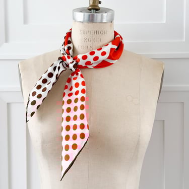 1970 Vintage Scarf Kreier Brand Polka Dots Orange Rectangle Headscarf Vintage Scarf for Neck Tie Purse Scarves Brown Dots Retro Fashion 