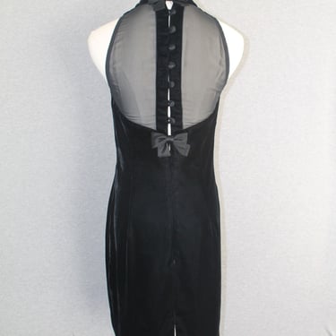 1990 - Sexy - Black - Cocktail Dress - Sheer Back - Bow - Marked size 8 - by Donna Ricco 