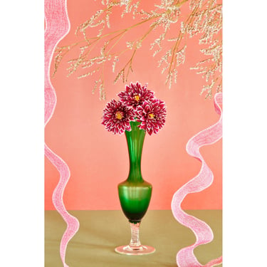 Still Life With Green Vase and Pink Flowers: Archival Pigment Print, Fine Art Photo, Whimsical Floral Print, Original Art 