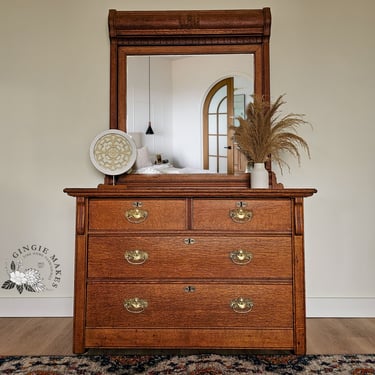 Vintage Eastlake style Oak Dresser and Mirror ***please read ENTIRE listing prior to purchasing SHIPPING is NOT free 