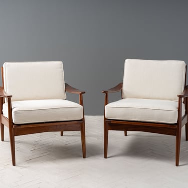 Pair of Ash & Linen Open Frame Lounge Chairs