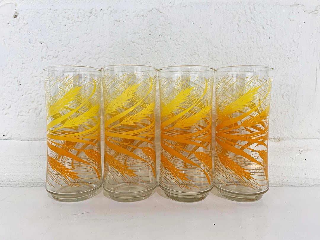 Vintage Drinking Glasses Wheat Pattern by Libbey 1970's set of 6