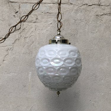 Small Modern White Iridescent Glass Hanging Pendant Light 