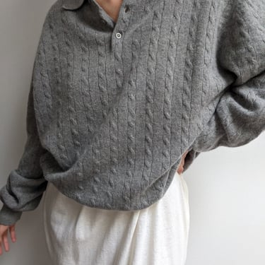 Vintage Cloud Grey Cable Knit Cashmere Henley