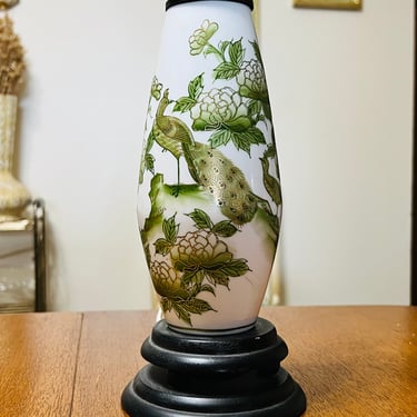 Mid Century Peacock Lamp Green and Gold 