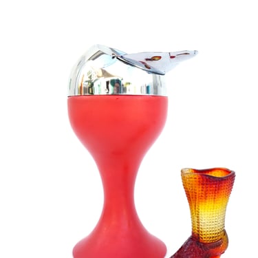 Mid-Century Modern Space Age RED Tulip Pedestal Flip Top Orb Ashtray || 10