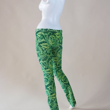 D&G Dolce and Gabbana 2000s vintage paisley green corduroy low waist pants 