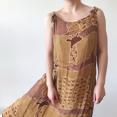 vintage dress maxi dress midi dress animal print giraffe brown camisole dress market dress sun dress casual dress shift  pinafore size S/M 