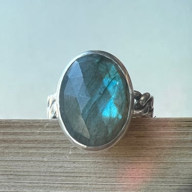 Chain Silver Band - Labradorite - Size 8.25