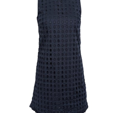 Sail to Sable - Navy Eyelet Lace Sleeveless Dress w/ Pleated Trim Sz 0