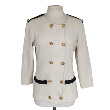 Vintage 90s Military Jacket Cream Knit Gold Buttons Necessary Objects 