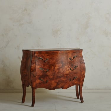 Burl Wood Bombe Chest of Drawers, Italy 1960s