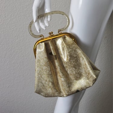 Vintage 1950's 60s Lucite Gold Confetti Handbag bag purse Lucite and gold confetti Handle Miami 