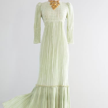 Sublime 1980's Mary McFadden Celadon Crystal Evening Gown / SM