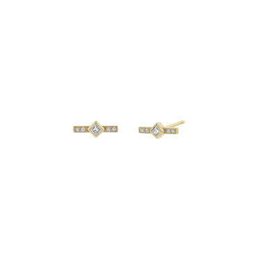 Princess Diamond and Pave Bar Stud Earrings