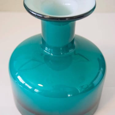 OTTO BRAUER HOLMEGAARD Peacock Blue Cased Glass Bottle Vase - Mid-Century Modern Vintage 