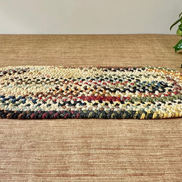 Vintage Long Oval Braided Hot Pad - Table Runner - Colorful Woven Trivet 