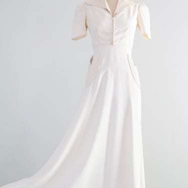 Beautiful 1930's Ivory Halter Bridal Gown With Matching Jacket / Small