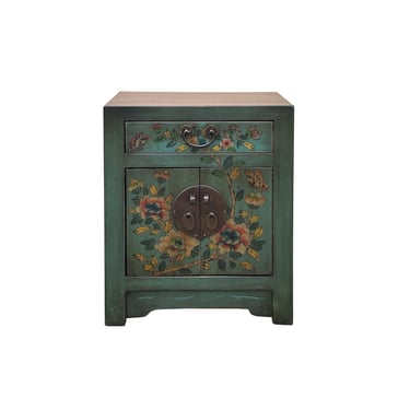 Distressed Turquoise Aqua Blue Small Cabinet End Table