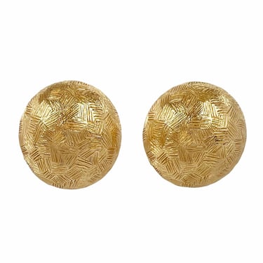 Christian Dior 1980s Vintage Gold-Tone Cross Hatch Round Clip-On Earrings 