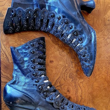 Antique Victorian Beaded Boots with buttons 