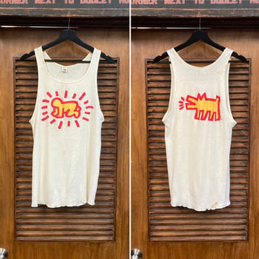 Vintage 1980’s Original Keith Haring NYC Ribbed Cotton Tank Top T-Shirt, Two-Sided Print, 80’s Vintage Clothing 