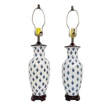 #1148 Pair of Antique Blue &amp; White Vase Lamps