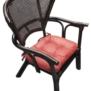 Restored Dark Wood Rattan Cane Fan Back Armchair 