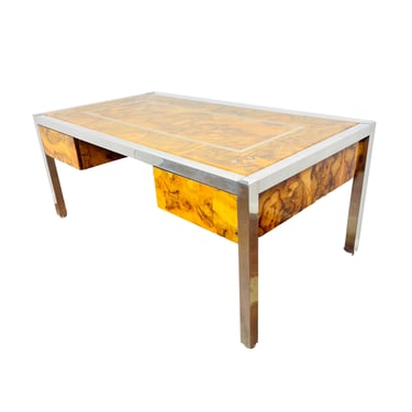 #1153 Monumental Burl & Chrome Desk by Pace Collection