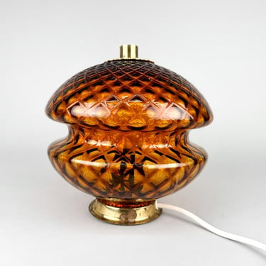 1960's Glass & Brass Table Lamp by Jablonec Glassworks, Czechoslovakia 