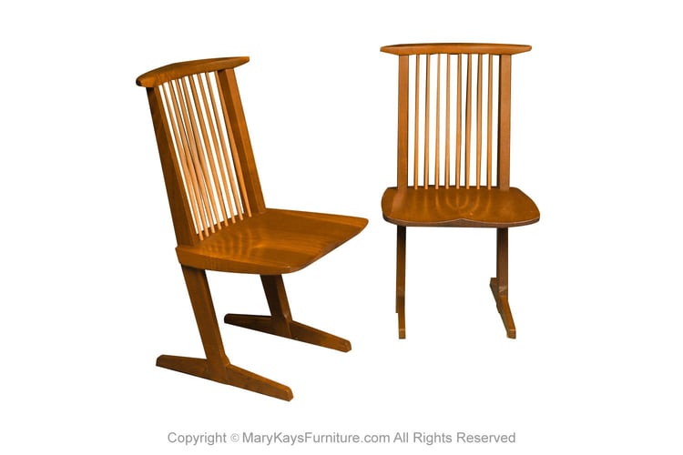 Vintage George Nakashima Pair Conoid Chairs Walnut Signed 