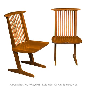 Vintage George Nakashima Pair Conoid Chairs Walnut Signed 