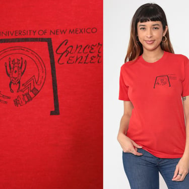 University of New Mexico Shirt 80s Cancer Center Tee Shirt Red Vintage Tshirt 1980s Graphic College T Shirt Single Stitch Crewneck Small 