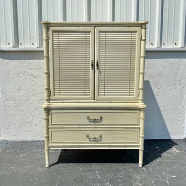 Rare Henry Link Bali Hai Armoire Dresser with Faux Bamboo & Shutter Style Doors - Vintage Beige Hollywood Regency Coastal Furniture 