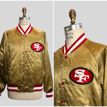 GO FORTY NINERS! Vintage 80s San Francisco Forty Niners Jacket | 1980s Football Red and Gold Starter Jacket | Size Large 
