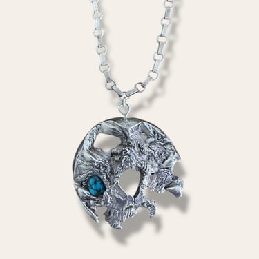 Vintage Brutalist Sterling Silver and Turquoise Necklace
