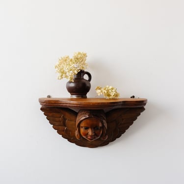 antique hand carved putti wall shelf
