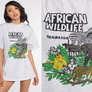African Wildlife Shirt Tanzania Shirt Safari Tshirt Animal T Shirt 90s Elephant Leopard Jungle Tshirt Graphic T Shirt Vintage Large xl l 