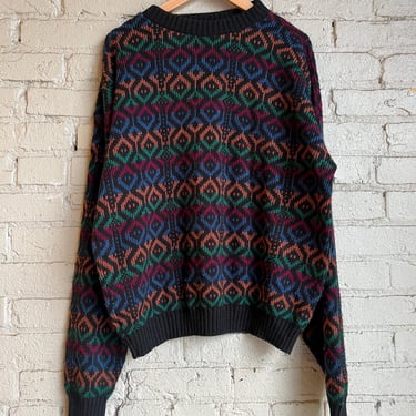 XL, Vintage 1980s Colorful Patterned Grandpa Sweater, Pullover, Crewneck 